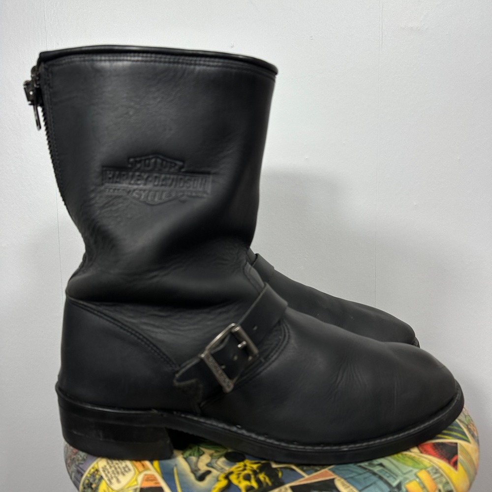 Harley Davidson Engineer‎ Boots Mens Black Good Leather Back Zip Buckle Biker